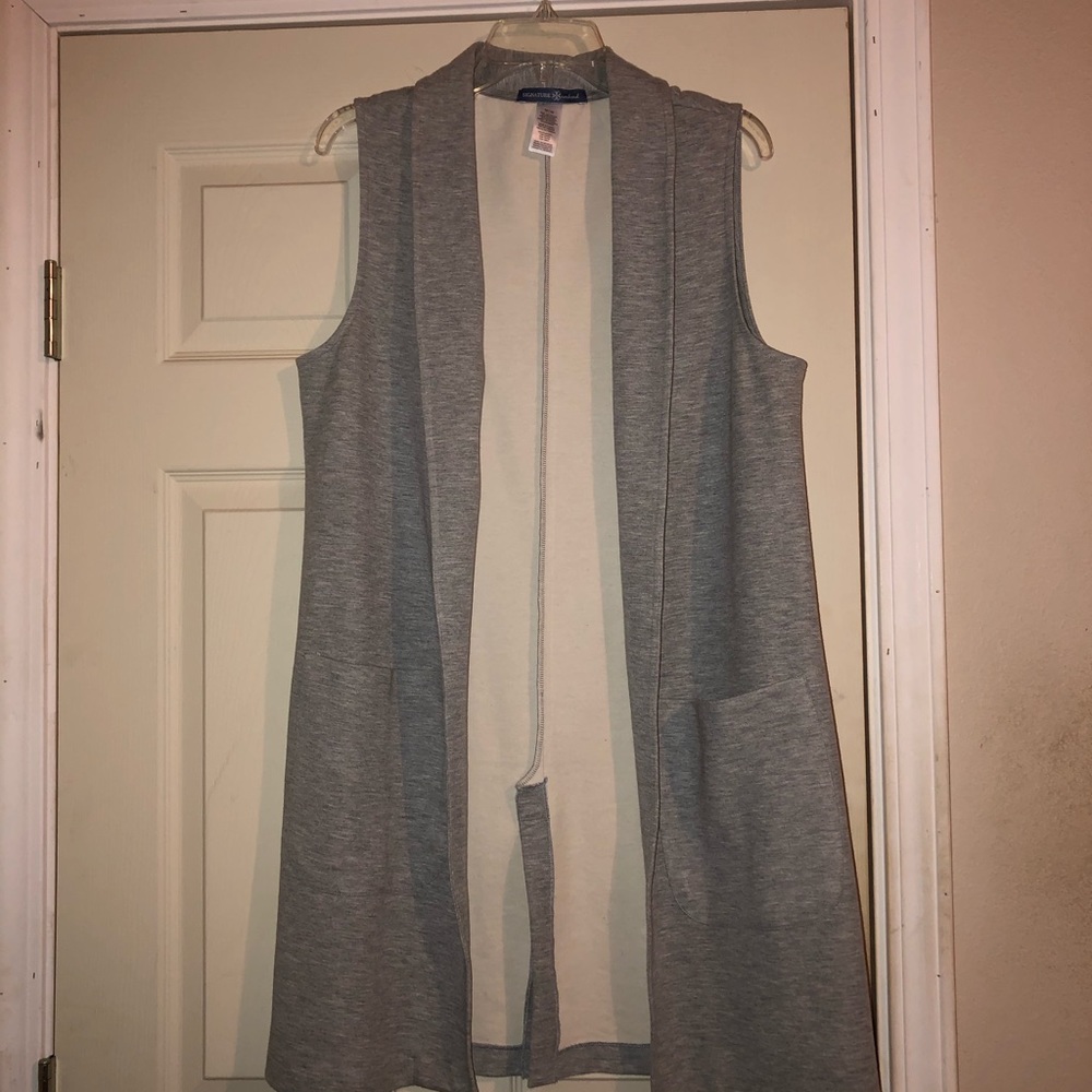 NEW-Heather Grey Collared Sleeveless Cardigan